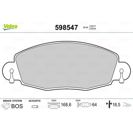 VALEO 598547 Klocki hamulcowe Przód dla
