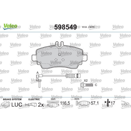 VALEO 598549 Brzdové platničky Predné pre