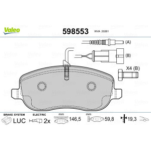 VALEO 598553 Brzdové platničky Predné pre