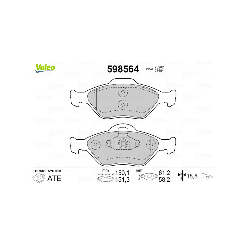 VALEO 598564 Brzdové platničky Predné pre