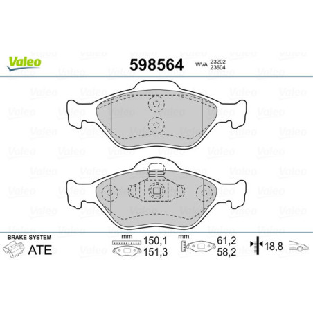 VALEO 598564 Pastillas de freno Delantero para