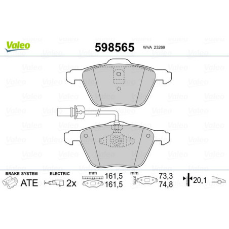 VALEO 598565 Brzdové platničky Predné pre