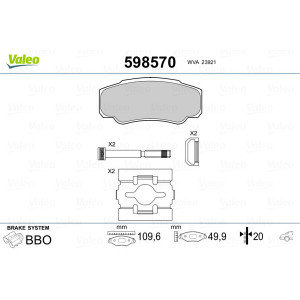 VALEO 598570 Pastillas de freno Trasero para