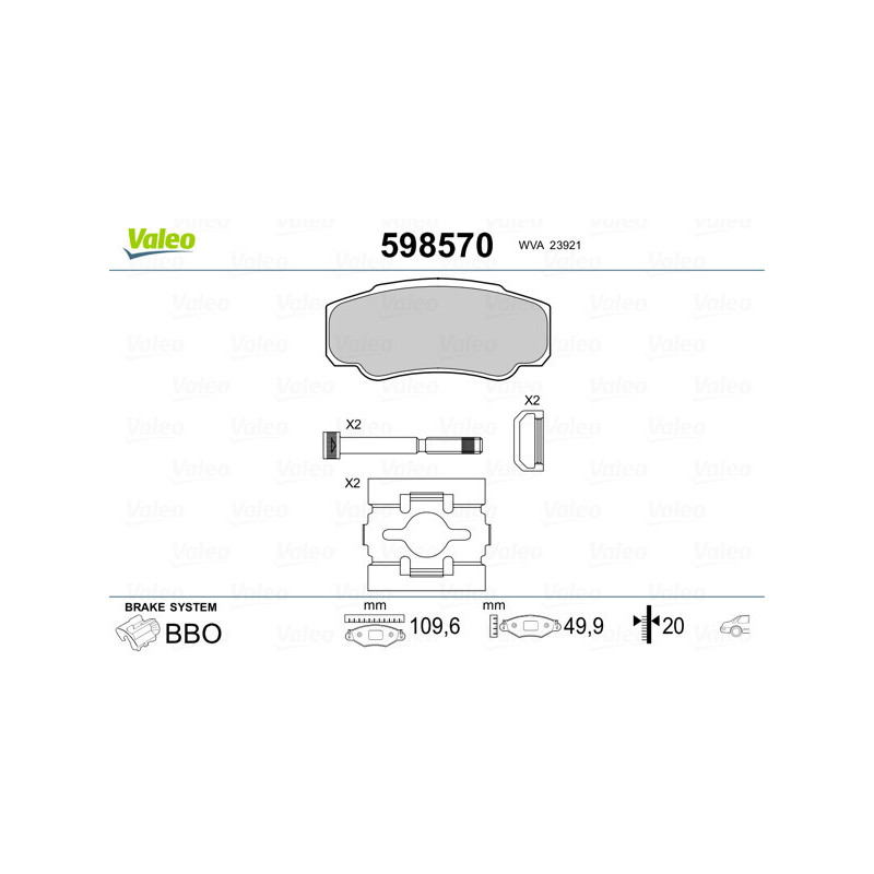 VALEO 598570 Pastiglie freno Posteriore per