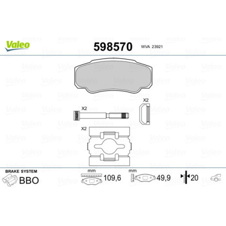 VALEO 598570 Klocki hamulcowe Tył dla