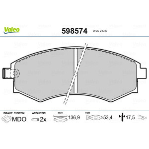 VALEO 598574 Brzdové platničky Predné pre