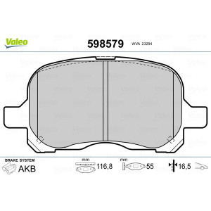 VALEO 598579 Brzdové destičky Přední pro
