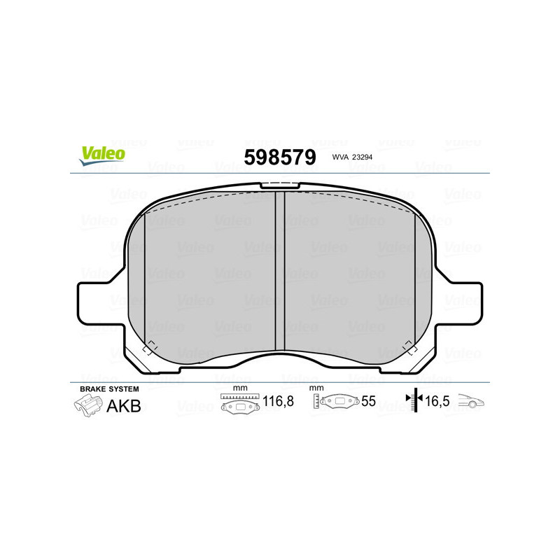 VALEO 598579 Brzdové platničky Predné pre