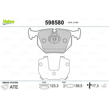 VALEO 598580 Brzdové destičky Zadní pro