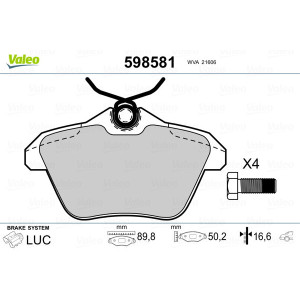 VALEO 598581 Brzdové platničky Zadné pre