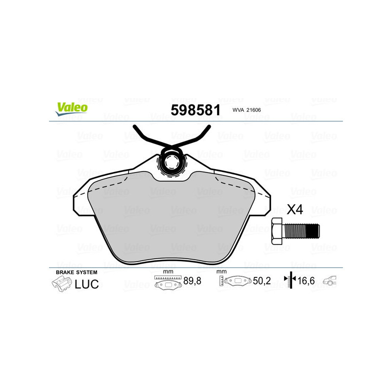 VALEO 598581 Pastiglie freno Posteriore per