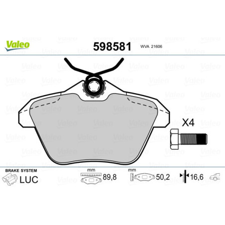 VALEO 598581 Pastiglie freno Posteriore per