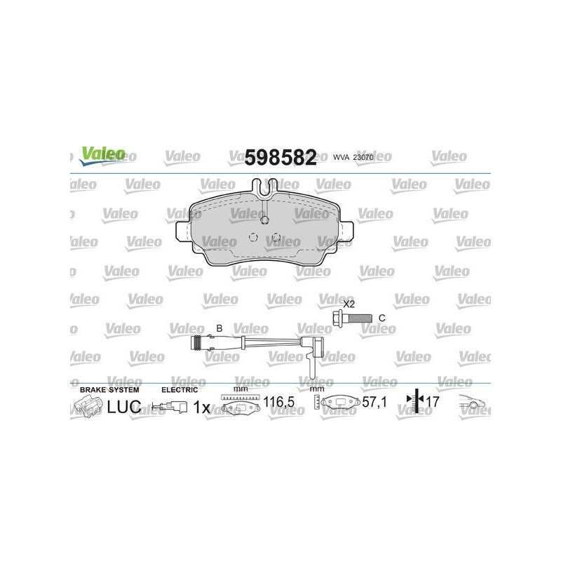 VALEO 598582 Brzdové platničky Predné pre