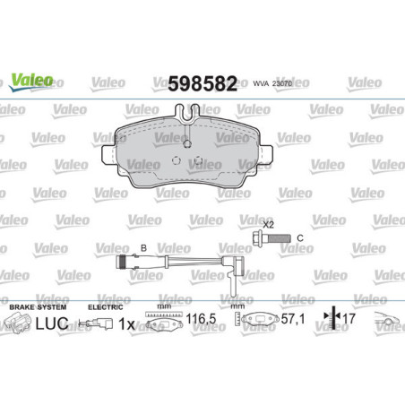 VALEO 598582 Brzdové destičky Přední pro