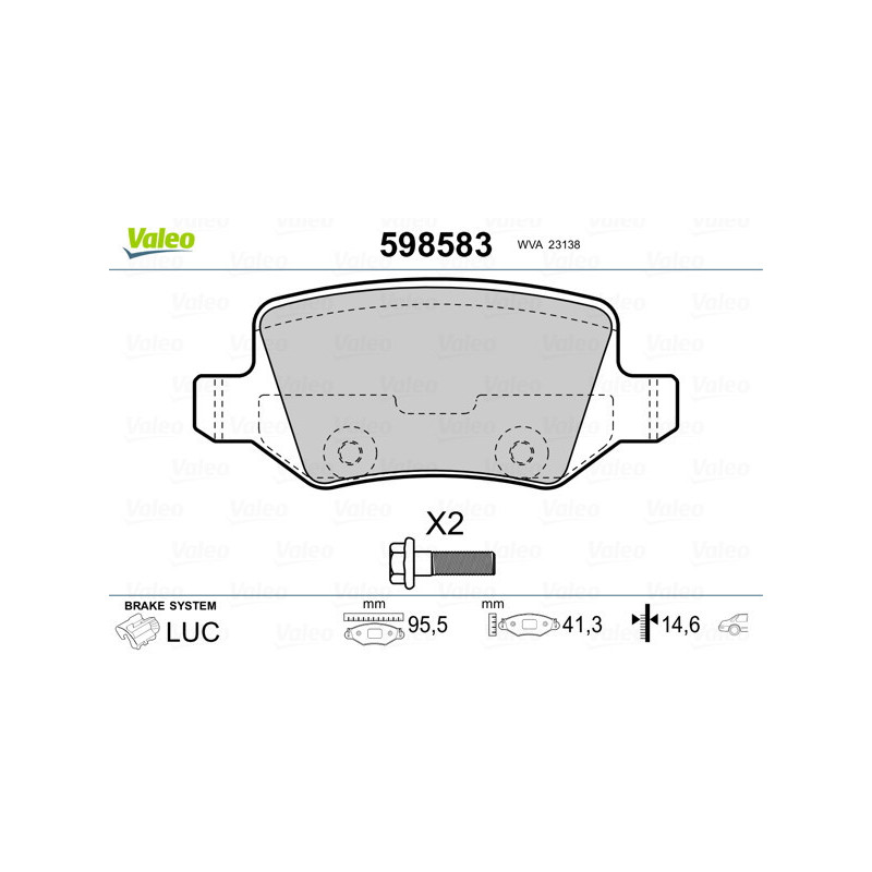 VALEO 598583 Klocki hamulcowe Tył dla