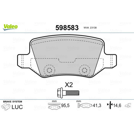 VALEO 598583 Pastiglie freno Posteriore per