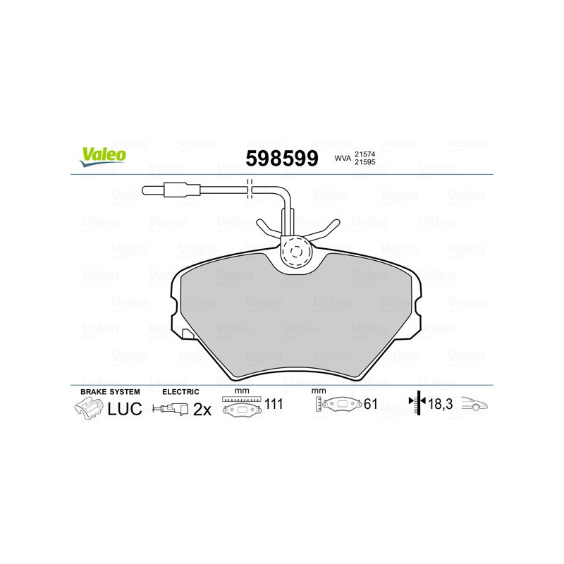 VALEO 598599 Brzdové platničky Predné pre