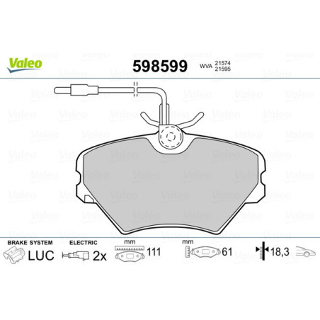 VALEO 598599 Brzdové platničky Predné pre