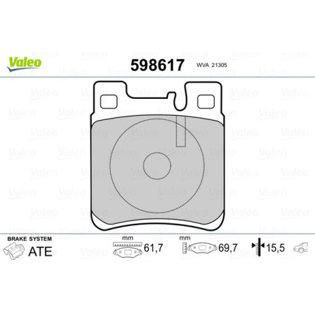VALEO 598617 Klocki hamulcowe Tył dla