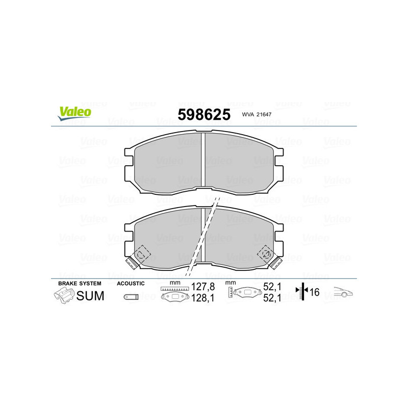 VALEO 598625 Brake Pads Set Front for