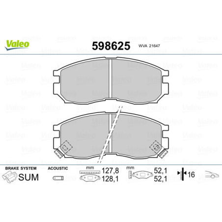 VALEO 598625 Pastiglie freno Anteriore per