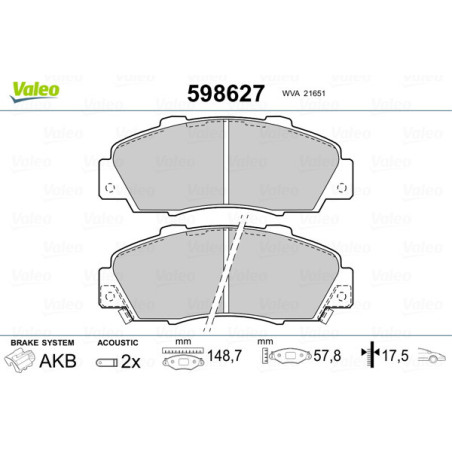 VALEO 598627 Klocki hamulcowe Przód dla