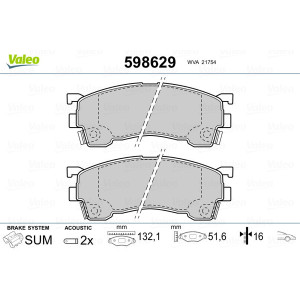 VALEO 598629 Brzdové platničky Predné pre