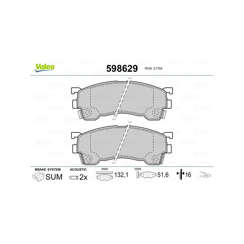 VALEO 598629 Pastillas de freno Delantero para