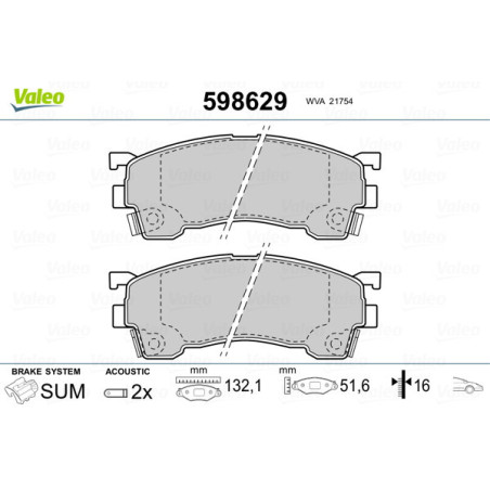VALEO 598629 Brzdové platničky Predné pre