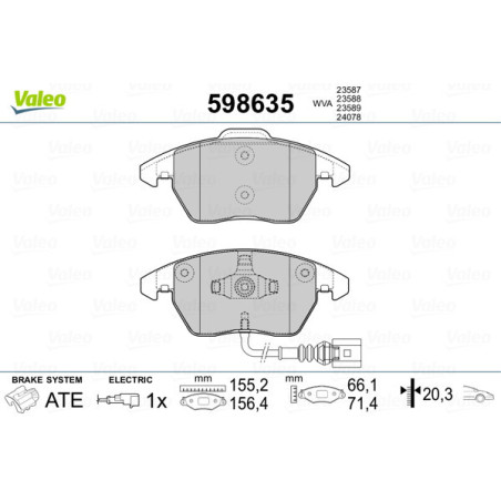 VALEO 598635 Brzdové platničky Predné pre