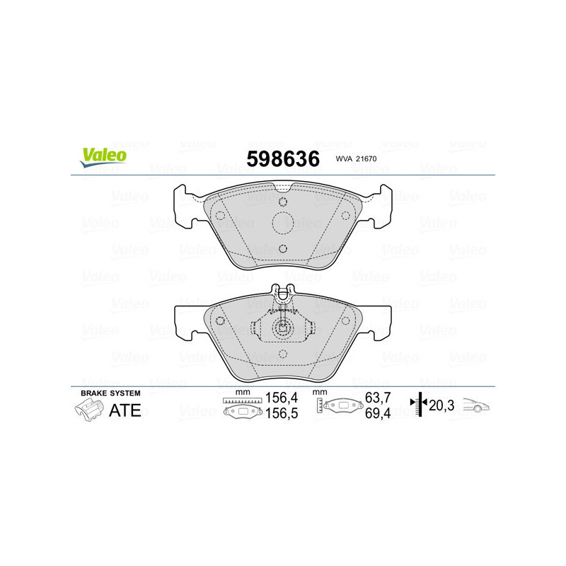 VALEO 598636 Brzdové platničky Predné pre
