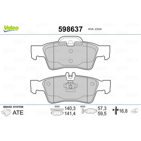 VALEO 598637 Klocki hamulcowe Tył dla