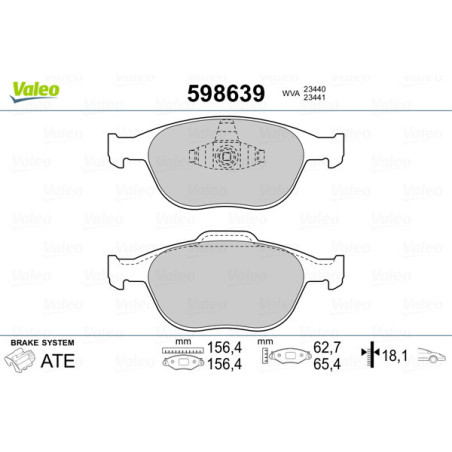 VALEO 598639 Plaquettes de frein Avant pour