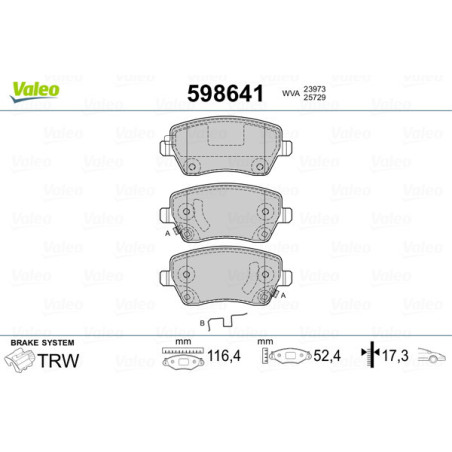 VALEO 598641 Brzdové destičky Přední pro