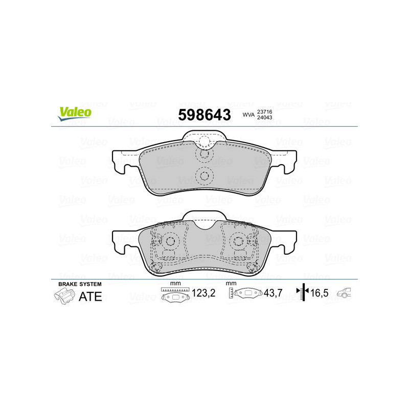VALEO 598643 Brake Pads Set Rear for