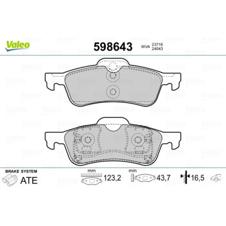 VALEO 598643 Plaquettes de frein Arrière pour