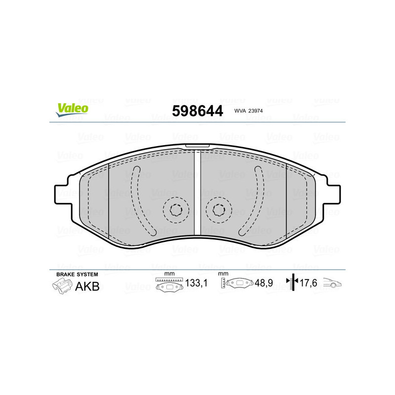 VALEO 598644 Brzdové platničky Predné pre