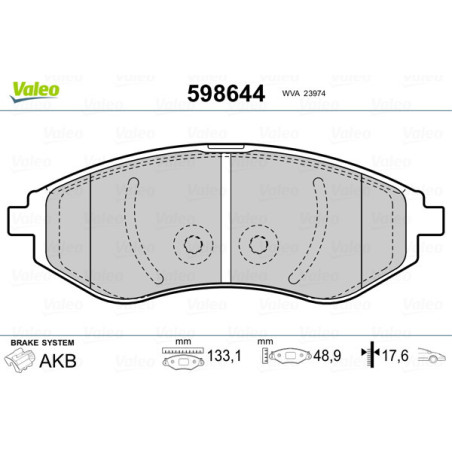 VALEO 598644 Brzdové destičky Přední pro