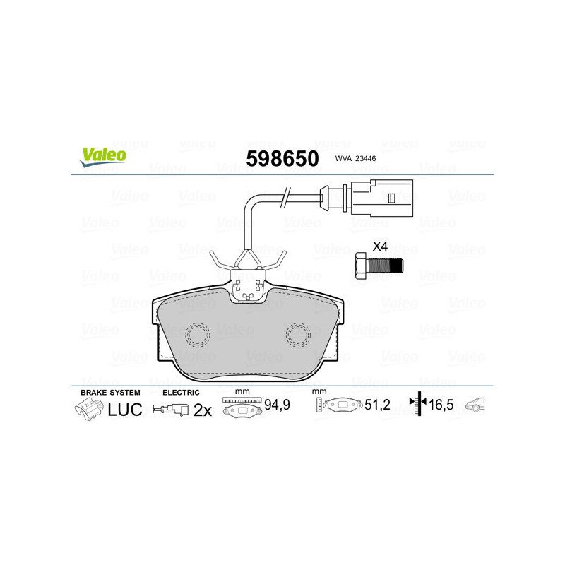 VALEO 598650 Brzdové platničky Zadné pre