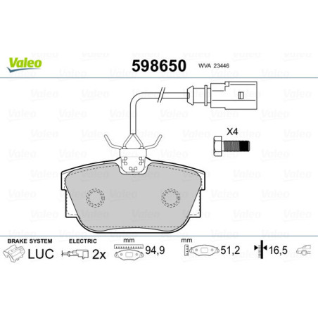 VALEO 598650 Klocki hamulcowe Tył dla