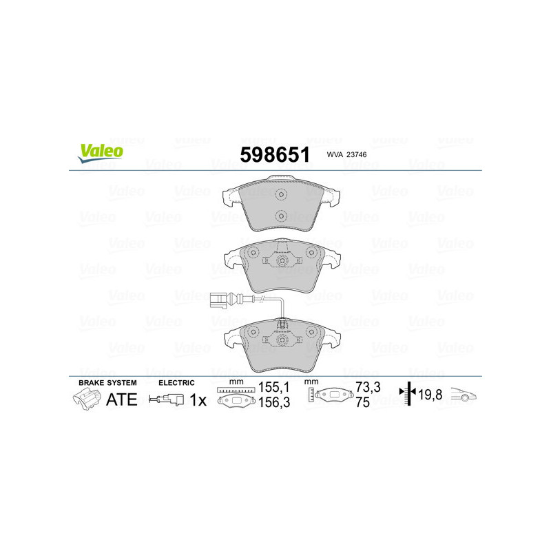 VALEO 598651 Pastiglie freno Anteriore per