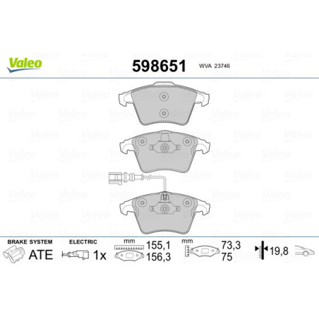 VALEO 598651 Klocki hamulcowe Przód dla