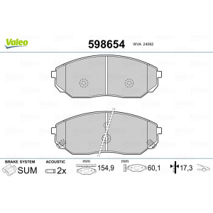 VALEO 598654 Brake Pads Set Front for