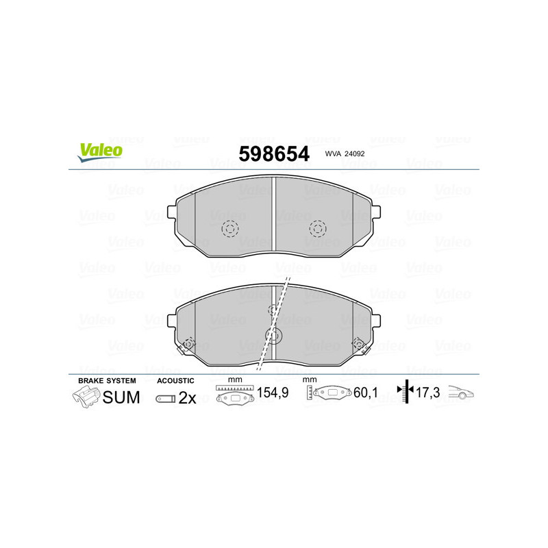 VALEO 598654 Klocki hamulcowe Przód dla
