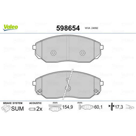 VALEO 598654 Plaquettes de frein Avant pour