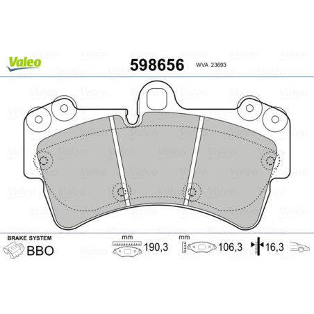 VALEO 598656 Pastillas de freno Delantero para