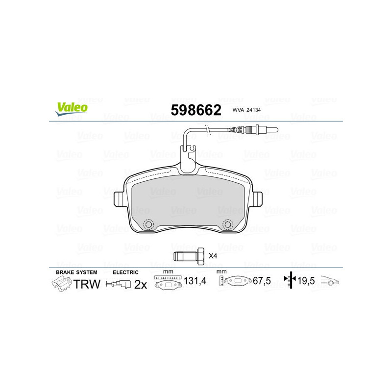 VALEO 598662 Klocki hamulcowe Przód dla