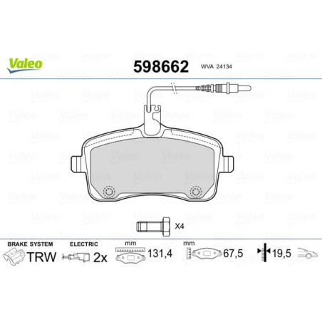 VALEO 598662 Pastiglie freno Anteriore per