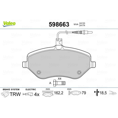 VALEO 598663 Klocki hamulcowe Przód dla