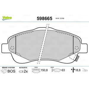VALEO 598665 Brzdové platničky Predné pre
